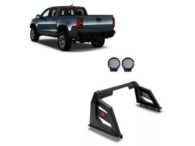 Armour Roll Bar with 9-Inch Black Round LED Lights; Black (15-23 Tacoma)