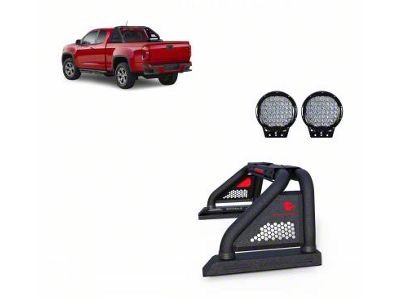 Classic Pro Roll Bar for Tonneau Cover with 9-Inch Black Round LED Lights; Black (15-23 Tacoma)