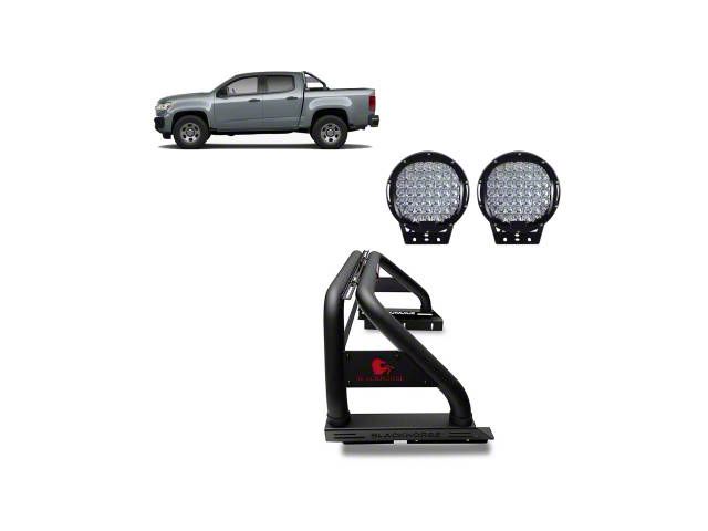 Classic Roll Bar for Tonneau Cover with 9-Inch Black Round LED Lights; Black (05-23 Tacoma)