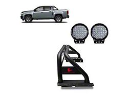 Classic Roll Bar for Tonneau Cover with 9-Inch Black Round LED Lights; Black (05-23 Tacoma)