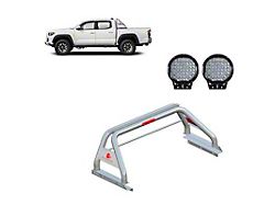 Classic Roll Bar for Tonneau Cover with 9-Inch Black Round LED Lights; Stainless Steel (05-23 Tacoma)