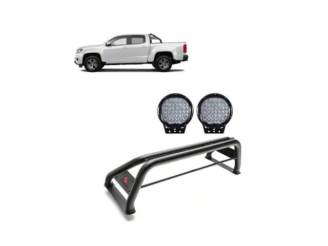 Classic Roll Bar with 9-Inch Black Round LED Lights; Black (15-23 Tacoma)