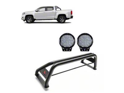 Classic Roll Bar with 9-Inch Black Round LED Lights; Black (15-23 Tacoma)
