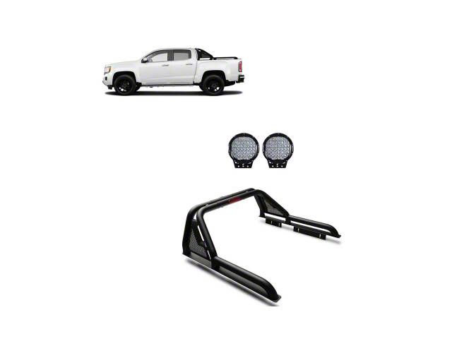 Gladiator Roll Bar with 9-Inch Red Round Flood LED Lights; Black (15-23 Tacoma)