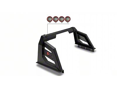 Armour Roll Bar with 5.30-Inch Red Round Flood LED Lights; Black (15-23 Tacoma)