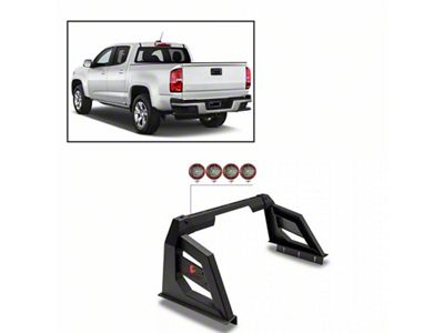 Armour Roll Bar with 5.30-Inch Red Round Flood LED Lights; Black (15-23 Tacoma)
