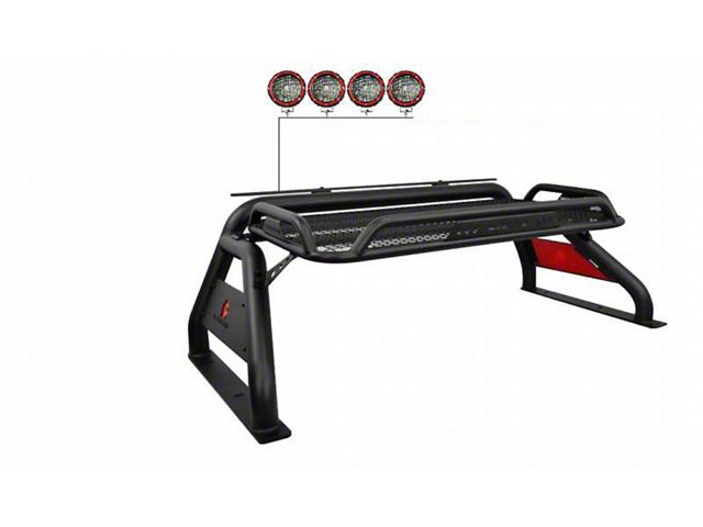 Atlas Roll Bar with 5.30-Inch Red Round Flood LED Lights; Black (15-23 Tacoma)