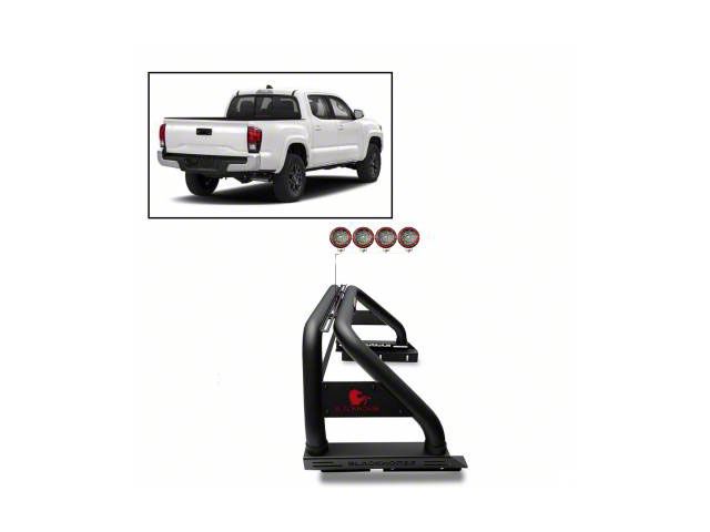 Classic Roll Bar for Tonneau Cover with 5.30-Inch Red Round LED Lights; Black (05-23 Tacoma)