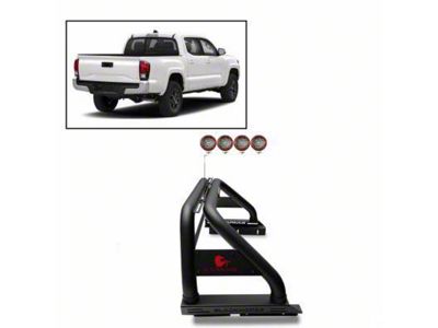 Classic Roll Bar for Tonneau Cover with 5.30-Inch Red Round LED Lights; Black (05-23 Tacoma)