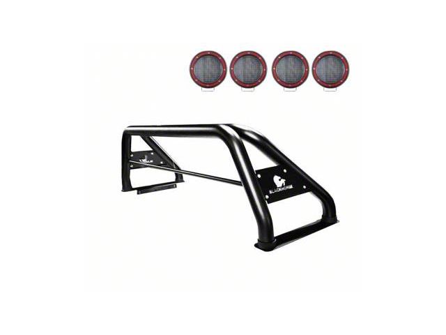 Classic Roll Bar with 5.30-Inch Red Round LED Lights; Black (15-23 Tacoma)
