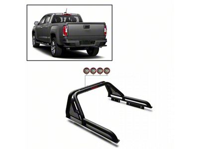 Gladiator Roll Bar with 5.30-Inch Red Round Flood LED Lights; Black (15-23 Tacoma)