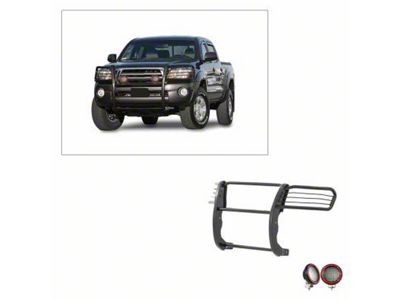 Grille Guard with 5.30-Inch Red Round Flood LED Lights; Black (05-15 Tacoma)