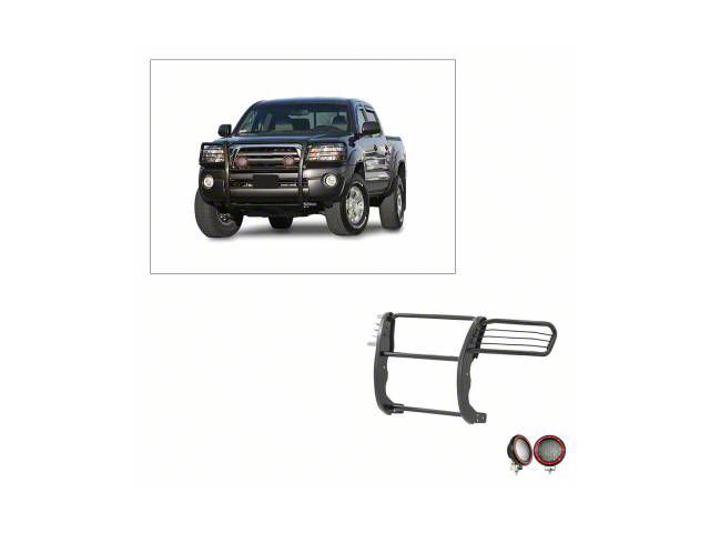 Grille Guard with 5.30-Inch Red Round Flood LED Lights; Black (05-15 Tacoma)