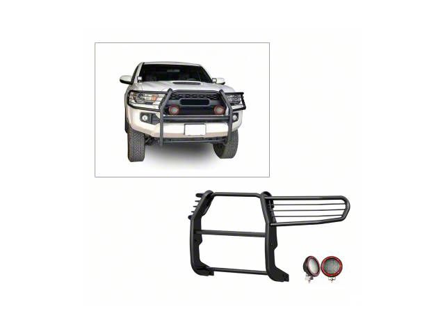 Grille Guard with 5.30-Inch Red Round Flood LED Lights; Black (16-23 Tacoma)