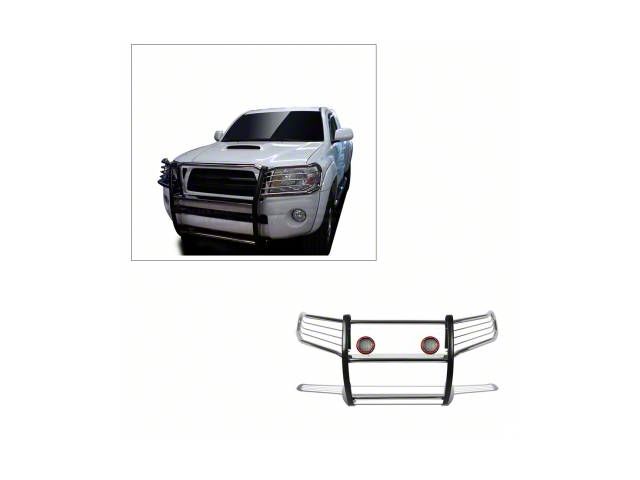 Grille Guard with 5.30-Inch Red Round Flood LED Lights; Stainless Steel (05-15 Tacoma)
