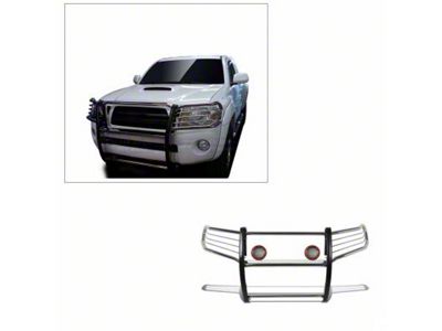 Grille Guard with 5.30-Inch Red Round Flood LED Lights; Stainless Steel (05-15 Tacoma)