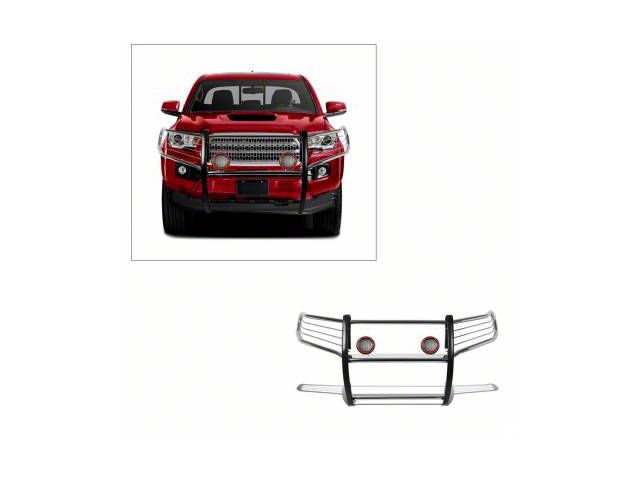Grille Guard with 5.30-Inch Red Round Flood LED Lights; Stainless Steel (16-23 Tacoma)