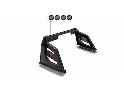 Armour Roll Bar with 5.30-Inch Red Round Flood LED Lights; Black (16-23 Tacoma)