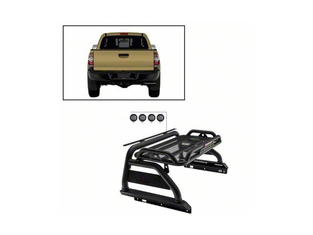 Atlas Roll Bar for Tonneau Cover with 5.30-Inch Black Round Flood LED Lights; Black (05-23 Tacoma)