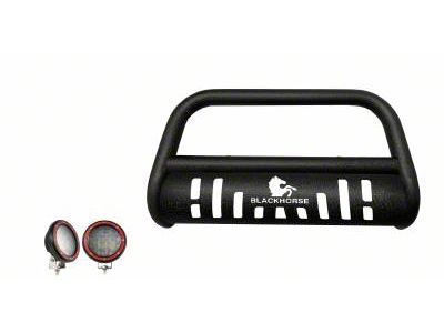 Bull Bar with Skid Plate and 5.30-Inch Red Round Flood LED Lights; Textured Black (05-15 Tacoma)