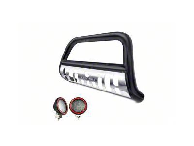 Bull Bar with Stainless Steel Skid Plate and 5.30-Inch Red Round Flood LED Lights; Black (05-15 Tacoma)