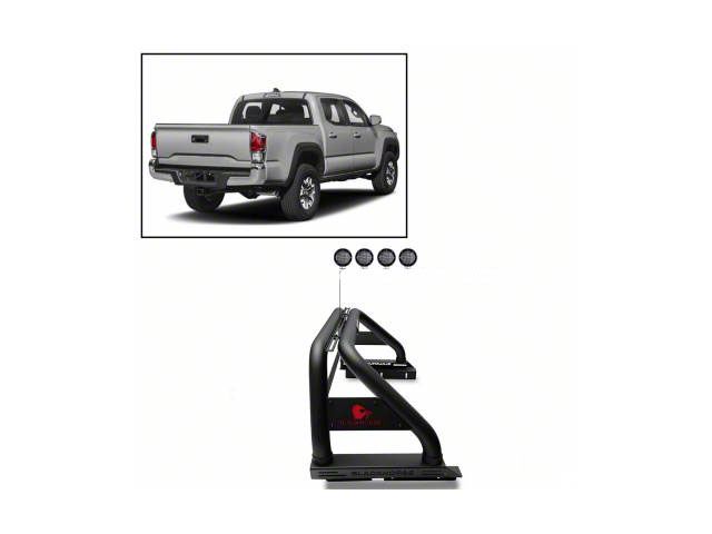 Classic Roll Bar for Tonneau Cover with 5.30-Inch Black Round Flood LED Lights; Black (05-23 Tacoma)