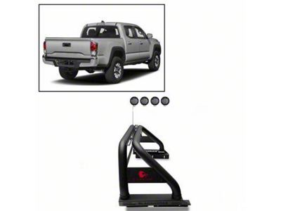 Classic Roll Bar for Tonneau Cover with 5.30-Inch Black Round Flood LED Lights; Black (05-23 Tacoma)