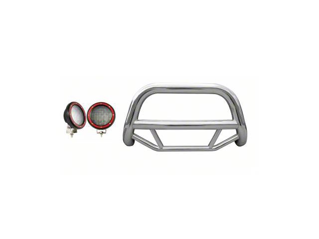 Max Bull Bar with 5.30-Inch Red Round Flood LED Lights; Stainless Steel (05-15 Tacoma)