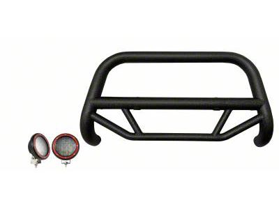 Max T Bull Bar with 5.30-Inch Red Round Flood LED Lights; Textured Black (05-23 Tacoma)