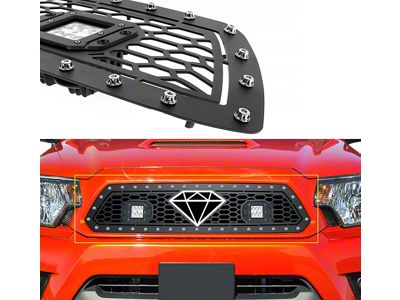 Wire Mesh Rivet Style Upper Grille Insert with LED Lights; Black (12-15 Tacoma)