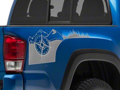 SEC10 Rear Bed Compass Decal; Silver (05-23 Tacoma)