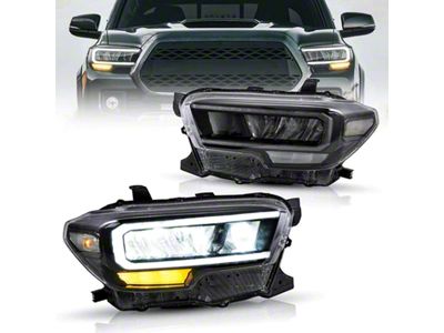 Full LED Headlights with Clear Reflectors; Black Housing; Clear Lens (16-23 Tacoma)