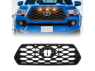 TRD Sport Style Upper Replacement Grille with Raptor Style Lights; Black (16-23 Tacoma)