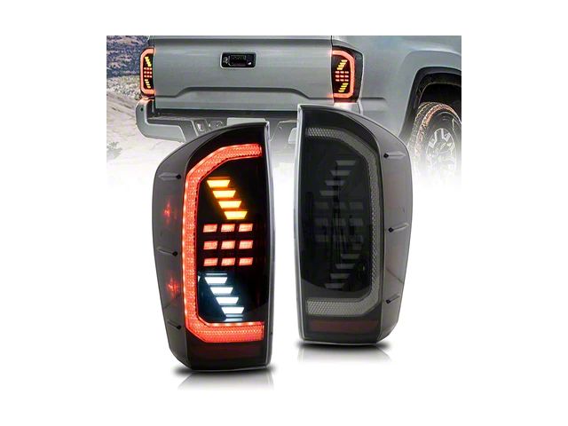 Sequential LED Tail Lights; Black Housing; Smoked Lens (16-23 Tacoma)