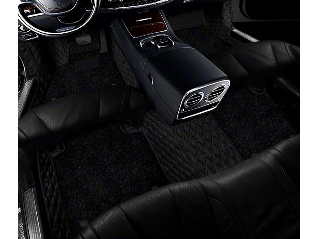 Double Layer Diamond Front and Rear Floor Mats; Base Layer Black and Top Layer Black (05-15 Tacoma Double Cab)