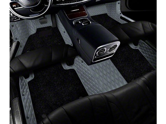 Double Layer Diamond Front and Rear Floor Mats; Base Layer Gray and Top Layer Black (16-23 Tacoma Double Cab)