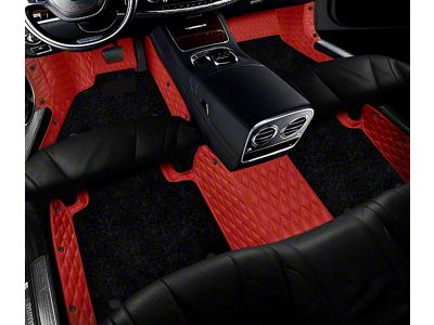 Double Layer Diamond Front and Rear Floor Mats; Base Layer Red and Top Layer Black (16-23 Tacoma Double Cab)