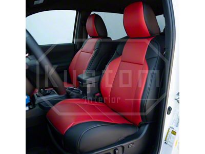 Kustom Interior Premium Artificial Leather Front and Rear Seat Covers; All Black with White Stitching Honeycomb Accent (16-23 Tacoma Double Cab)