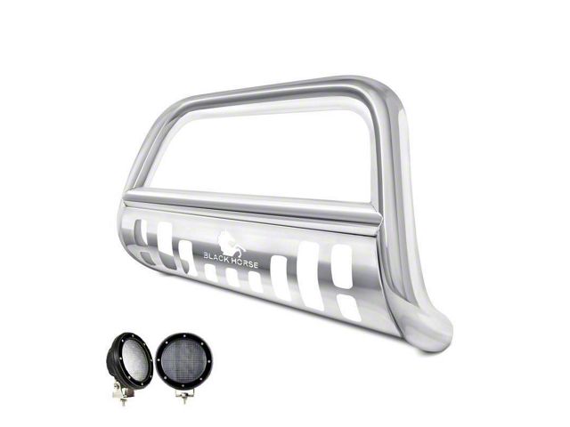 Bull Bar with 5.30-Inch Black Round Flood LED Lights; Stainless Steel (16-23 Tacoma)