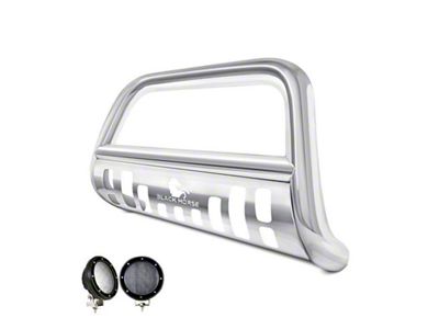 Bull Bar with 5.30-Inch Black Round Flood LED Lights; Stainless Steel (05-15 Tacoma)