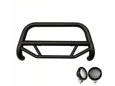 Max T Bull Bar with 5.30-Inch Black Round Flood LED Lights; Textured Black (05-23 Tacoma)