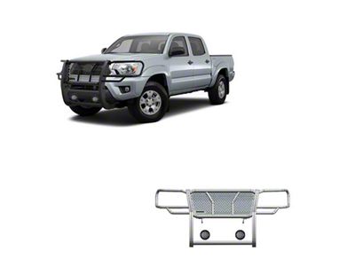 Rugged Heavy Duty Grille Guard with 5.30-Inch Black Round Flood LED Lights; Black (05-15 Tacoma)