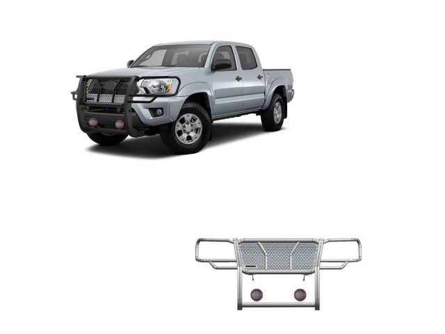 Rugged Heavy Duty Grille Guard with 5.30-Inch Red Round LED Lights; Black (05-15 Tacoma)