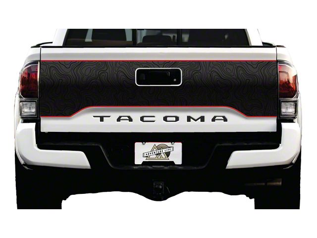 Topographic Map Tailgate Graphic; Black with Red Outline (16-23 Tacoma)