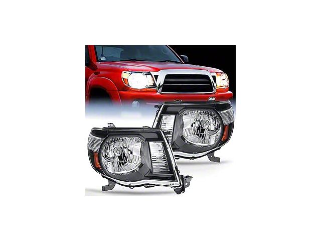 Nilight OE Style Headlights with Amber Corners; Black Housing; Clear Lens (05-11 Tacoma)