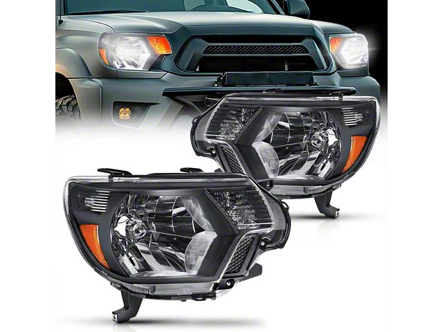 Nilight OE Style Headlights with Amber Corners; Chrome Housing; Clear Lens (12-15 Tacoma)