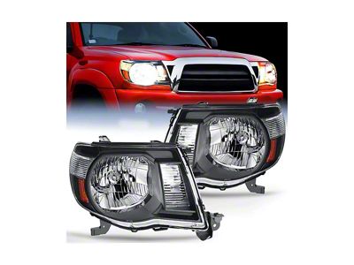 Nilight OE Style Headlights with Amber Corners; Chrome Housing; Clear Lens (05-11 Tacoma)