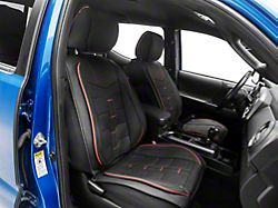 Waterproof Leather Front and Rear Seat Covers; Black and Red (05-26 Tacoma Double Cab)