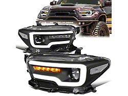 LED DRL Sequential Projector Headlights; Black Housing; Clear Lens (16-20 Tacoma w/ Factory Halogen Headlights)