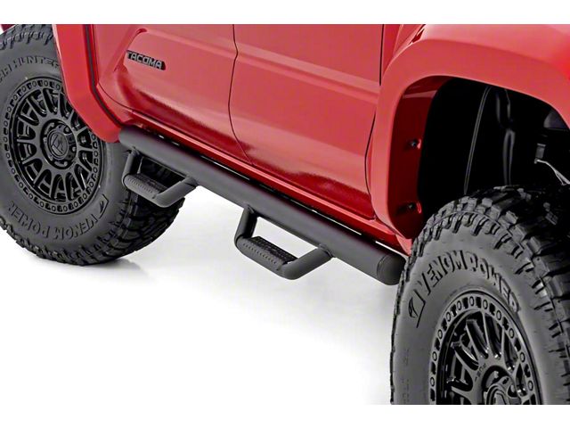 Rough Country Cab Length Nerf Side Step Bars; Black (2024 Tacoma Double Cab)